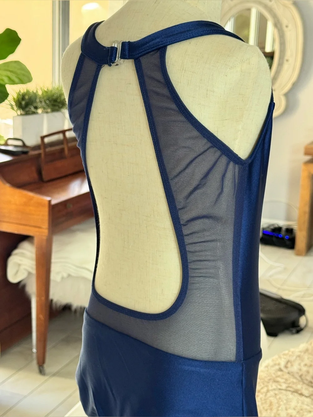 Navy Mesh Accent High Neck Dance Leotard (Girls Size 12)